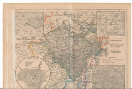 1859 Original Stahlstich Westfalen Dortmund Hamm Münster Arnsberg Minden Paderborn Bielefeld - Geographical Maps