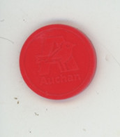 Jeton De Caddie  "AUCHAN" (rouge-gorge) Supermarché Grande Distribution - Trolley Token/Shopping Trolley Chip