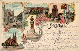 Stendal (o-3500) Bahnhof, Breite Strasse, Marien-Kirche, Nachtigal Denkmal, Pferdebahn, 1897 I - Otros & Sin Clasificación