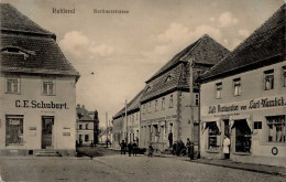 Ruhland (o-7800) Berlinerstrasse, Handlung Schubert, Emailschild, Gasthaus Wosslick, Handlung Fiedler II (Eckknick) - Autres & Non Classés