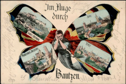 Bautzen (o-8600) Schmetterlings-AK, Schloss Ortenburg, Michaeliskirche I-II (Marke Teilweise Entfernt) - Altri & Non Classificati