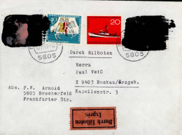 BUND-DDR Postkrieg Vertriebenenmarken Mit Schwärzung 1965 Auf Eilsendung, Rs. Durchgangs- U. Ankunftsstempel (Bahnpost), - Otros & Sin Clasificación