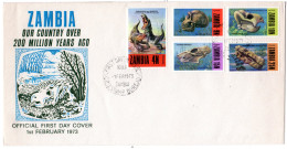 Zambia 1973, 5 Werte Prähistorische Tierfunde Auf FDC - Zambie (1965-...)