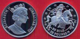 Münze  Gibraltar  25 Pfd./35 ECU  1992  Ritter Nach Rechts   Silber - Gibilterra