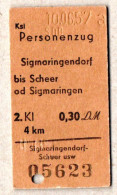 42] BRD - Pappfahrkarte -  Personenzug - Sigmaringendorf - Scheer - Wert: 0,30 Von 1957 - Europe
