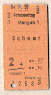 42] BRD - Pappfahrkarte -  Personenzug - Mengen - Scheer - Wert: 0,30 Von 1958 - Europe