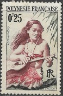 FRENCH POLYNESIA 1958 Girl Playing Guitar -  25c - Purple, Red And Green MH - Neufs