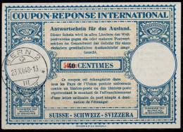 SUISSE SWITZERLAND SCHWEIZ  Lo14  50= / 40 CENTIMES  Int. Reply Coupon Reponse Antwortschein IRC IAS O BERN TRANSIT 23.1 - Ganzsachen