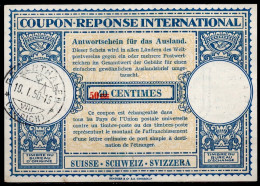 SUISSE SWITZERLAND SCHWEIZ  Lo14  50= / 40 CENTIMES  Int. Reply Coupon Reponse Antwortschein IRC IAS O FEUERTHALEN ZÜRIC - Ganzsachen