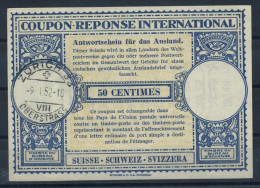SUISSE SWITZERLAND SCHWEIZ  Lo15  50 CENTIMES  Int. Reply Coupon Reponse Antwortschein IRC IAS O ZH OBERSTRASS 09.01.52 - Ganzsachen
