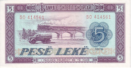 BILLETE DE ALBANIA DE 5 LEKE DEL AÑO 1976 SIN CIRCULAR (UNC)  (BANKNOTE) - Albania
