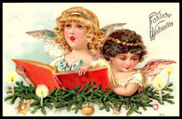 CARTE GAUFFRÉE - COURRIER DE BRUMATH -  THÈMES:  NOËL - ENFANTS - ANGES - CHANT - Brumath