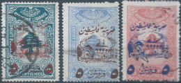Lebanon-LIBANO 1948 Overprint Beiteddine Palestine Fiscal Tax Stamps Revenue: 5pis On 25c- 5pis On 60c - 5pis On 3p - Palestine