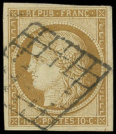 EMISSION DE 1849 - 1    10c. Bistre-jaune, Obl. GRILLE, TB. Br - 1849-1850 Ceres