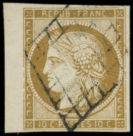 EMISSION DE 1849 - 1b   10c. Bistre-VERDATRE, Bdf, Obl. GRILLE Légère, TTB - 1849-1850 Ceres