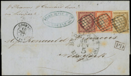 Let EMISSION DE 1849 - 1, 5 Et 6, 10c. Bistre, 40c. Orange Touché Et 1f. Carmin Filet Effl., Obl. GRILLE S. LAC, Càd T15 - 1849-1876: Periodo Classico