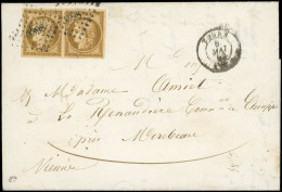 Let EMISSION DE 1849 - 1a   10c. Bistre-brun, PAIRE Obl. PC 3398 S. Faire-part, Càd T15 TOURS 6/5/53, TTB - 1849-1876: Periodo Classico