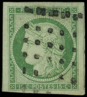 EMISSION DE 1849 - 2    15c. Vert Marges énormes, Obl. GROS POINTS, Superbe - 1849-1850 Ceres
