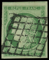 EMISSION DE 1849 - 2    15c. Vert, Très Bien Margé, Obl. GRILLE, TB, Certif. Calves - 1849-1850 Ceres
