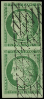 EMISSION DE 1849 - 2    15c. Vert PAIRE Obl. GRILLE SANS FIN, Superbe. S Et Br - 1849-1850 Ceres