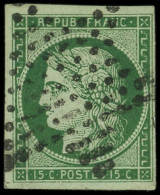 EMISSION DE 1849 - 2c   15c. Vert TRES FONCE, Obl. ETOILE, Très Jolie Nuance, TB. Br - 1849-1850 Ceres