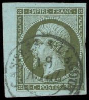 EMPIRE NON DENTELE - 11    1c. Olive, Petit Bdf, Obl. Càd T15, Superbe - 1853-1860 Napoléon III