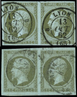 EMPIRE NON DENTELE - 11 Et 11b, 1c. Olive Et Olive Clair, 2 PAIRES Obl. Càd, TTB - 1853-1860 Napoléon III