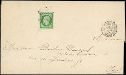 Let EMPIRE NON DENTELE - 12    5c. Vert, Obl. ETOILE, Frappe Légère Sur LAC, Càd LETTRE AFFie DE PARIS POUR PARIS 15/4/5 - 1849-1876: Periodo Clásico