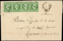 Let EMPIRE NON DENTELE - 12    5c. Vert, 2 PAIRES 2 Nuances, Obl. PC 815 S. LAC, Càd T15 CHATILLON-S-SEINE (12/55), TTB - 1849-1876: Periodo Clásico