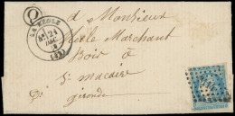 Let EMISSION DE BORDEAUX - 45A  20c. Bleu, T II, R I, Obl. PC Du GC 3114 S. LAC, Càd T17 LA REOLE 21/12/70, Boite Q, TTB - 1849-1876: Klassieke Periode