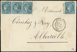 Let EMISSION DE BORDEAUX - 45C  20c. Bleu, T II, R III, 4 Ex. Obl. GC 846 S. LAC, Càd T17 CHAMBERY 5/2/71, TTB - 1849-1876: Klassieke Periode