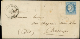 Let CERES DENTELE - 60A  25c. Bleu Obl. OL Dans Un Cercle Pointillé, Conv. DANNEMARIE DIJ.B, Arr. Besançon 22/4/73, TB - 1849-1876: Periodo Clásico