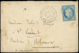 Let CERES DENTELE - 60A  25c. Bleu, T I, Obl. AS.NA S. Env., Càd VERSAILLES ASSEMBLEE NATle 28/6/72, TB - 1849-1876: Periodo Clásico