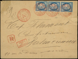 Let CERES DENTELE - 60C  25c. Bleu BANDE De 3 Obl. Càd ROUGE AFFRANCHISSEMENT (6) PARIS (6) 28/3/76 S. Env. Rec. Pour Va - 1849-1876: Periodo Clásico