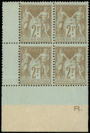 * TYPE SAGE - 105   2f. Bistre Sur Azuré, BLOC De 4 Cdf, 2 Ex. ** Avec Froissure De Gomme, Décentré, Sinon TB. C - 1898-1900 Sage (Type III)