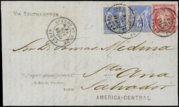 Let TYPE SAGE - 78   25c. Outremer (2) Et N°57 80c. Rose Obl. Càd PL. DE LA BOURSE 16/11/76 Pour LE SALVADOR Via Southam - 1849-1876: Periodo Classico