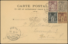 Let TYPE SAGE - 83, 85, 87 Et 88 Obl. PARIS 106 4/8/00 S. CP, Arr. BERLIN 6/8, TB - 1849-1876: Période Classique