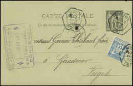 Let TYPE SAGE - CP Entier 10c. Noir, Carton Vert, Affr. N°101 15c. Bleu, Obl. Càd Hexag. De LEX BORDEAUX E1 22/9/93, TB - 1849-1876: Période Classique