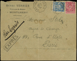 Let TYPE SAGE - 98 Et 101, 50c. Rose Défx Et 15c. Bleu Obl. Càd Conv. BRETIGNY A PARIS 6/9/94 S. Env., Griffe EXPRES, TB - 1849-1876: Klassik