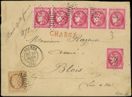 Let AFFRANCHISSEMENTS ET COMBINAISONS - N°38 Et 49, 40c. Orange Et 80c. BANDE De 5 + 1 Ex., Obl. GC 2066 S. Env. CHARGE, - 1849-1876: Classic Period