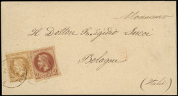 Let DESTINATIONS - N°26A Et 28A Obl. Càd PARIS 4/6/68 S. Bande D'Imprimé, Arr. BOLOGNE, Combinaison Rare, TB - 1849-1876: Classic Period