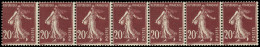 ** ROULETTES - 13  Semeuse Camée, 20c. Lilas-brun, BANDE Horizontale De 7, TB - Rollen
