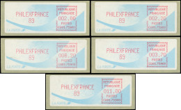 Spécialités Diverses - L.S.A. 252C : C001-75900, PHILEXFRANCE 89, Type 3 Rouge-orange, 5 Vignettes, Valeurs 2,00, 2,20, - Other & Unclassified