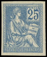 ** VARIETES - 118a  Mouchon, 25c. Bleu, NON DENTELE, TB - Nuevos