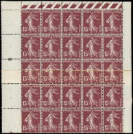 ** VARIETES - 189c  Semeuse Camée, 15c. Brun-lilas, 5 Ex. Impression S. RACCORD Dans Un BLOC De 25, TB - Neufs