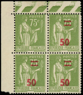 ** VARIETES - 480a  Paix, 50 S. 75c. Olive, Tenant à NON SURCHARGE, Surch. Au Verso Par Pliage, Dans Un BLOC De 4, TTB - Unused Stamps