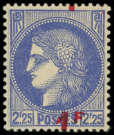 ** VARIETES - 487   Cérés, 1f. S. 2f.25 Outremer, SURCHARGE à CHEVAL, TB - Unused Stamps