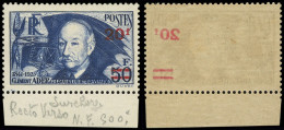 ** VARIETES - 493 C Clément Ader, 20f. S. 50f., Surcharge RECTO-VERSO, TB, Cote Maury - Unused Stamps
