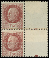 ** VARIETES - 517   Pétain,  1f.50 Brun-rouge, PAIRE Verticale Bdf, Impression Sur RACCORD, Bdf *, TB - Unused Stamps