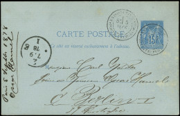 Let ENTIERS POSTAUX - Sage, 15c. Bleu, CP N°J1 Obl. Càd EXPOSon UNIVelle/POSTE ET TELEGRAPHE 5/9/78, Arr. BERLIN 7/9, TB - Altri & Non Classificati